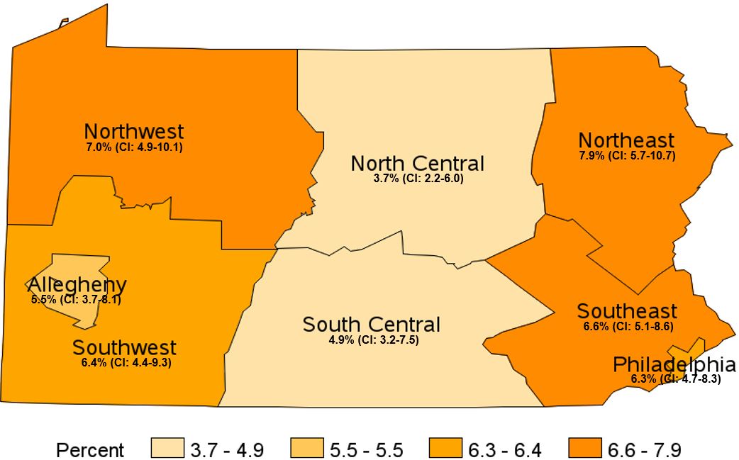 At Risk for Problem Drinking, Pennsylvania Health Districts, 2018